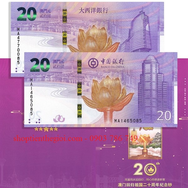 Macao 20 dollars 2019 UNC kỷ niệm Folder